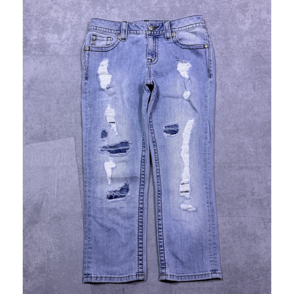 Miss Me Jeans Womens 25 (27x23) Boyfriend Capri Patches Distressed Y2K USA Boho